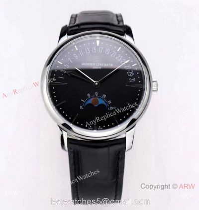 2021 New! Swiss Vacheron Constantin Moon Phase Watch Black Dial with Retrograde Date 1