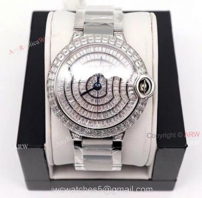 Iced Out Cartier Ballon Bleu 42mm Watch Stainless Steel Replica Watch 1