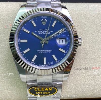 Replica Clean Factory Rolex Datejust Blue Dial 41mm Fluted Bezel Oyster Watch 1