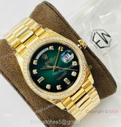 EW Factory V2 Rolex Day Date 40 Diamond Bezel Green Gradient Watch with nfc card 1