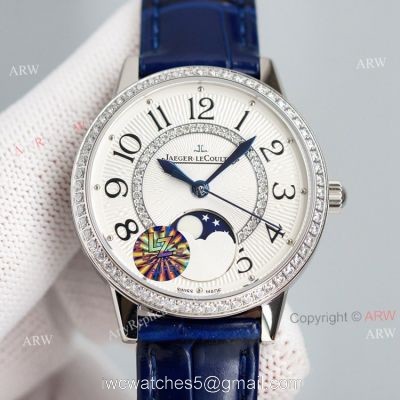 Best Copy White Face Jaeger Lecoultre Rendez-Vous Ladies Watch With Diamonds Blue Leather Strap 1