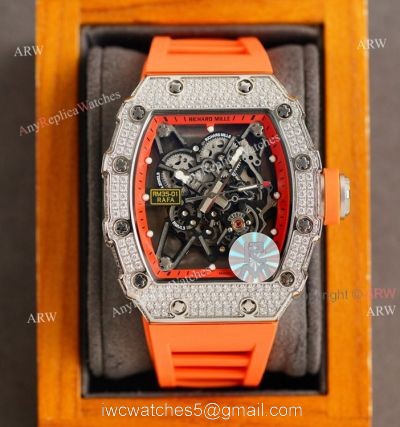 (RM Factory) Clone Richard Mille RM035-01 Orange Rubber Strap Knockoff Watch With Diamonds 1