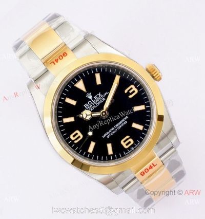 (EW Factory)Swiss Copy Rolex Explorer 36mm EWF 3230 904L Two Tone Black Dial Bracelet 1