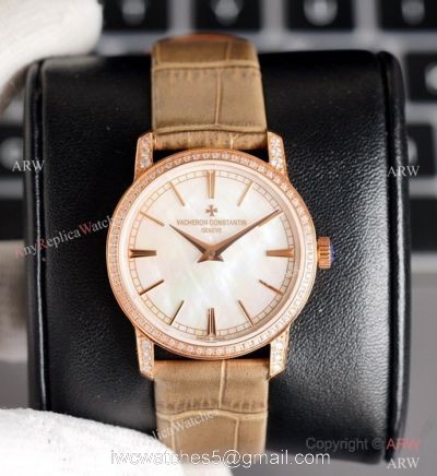 NEW! Swiss Grade Vacheron Constantin Traditionnelle Ultra Thin Watch Swiss 9015 Rose Gold Diamond Bezel 1
