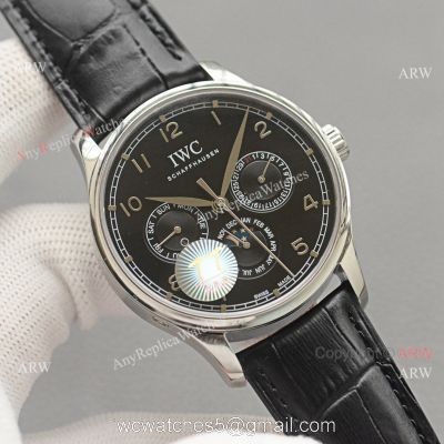 Top Replica IWC Portuguese Black Face 42 MM Men Moonphase Watch 1