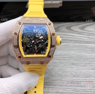 Swiss Quality Richard Mille RM35-01 Rafael Nadal Watch Rose Gold Diamond Yellow Rubber Strap 1