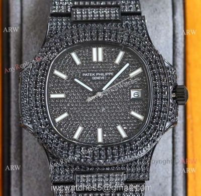 Swiss Grade One Patek Philippe Nautilus Iced Out 9015 Watch Solid Black 1