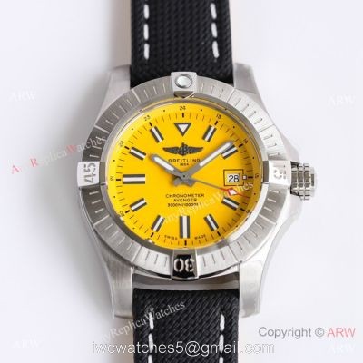(GF) Swiss Breitling Avenger Automatic 45 Seawolf Asia2824 Watch Yellow Dial Leather Strap 1