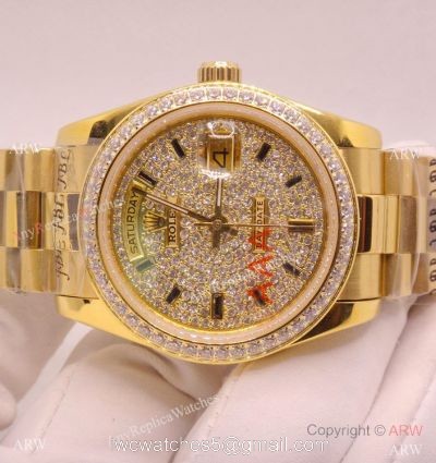 Iced Out Rolex Day-Date Presidential Yellow Gold Watch 36mm 1