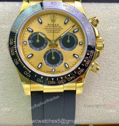 Swiss Copy Rolex Daytona Asia7750 Men Watch Champagne Dial Oysterflex Rubber Strap 1