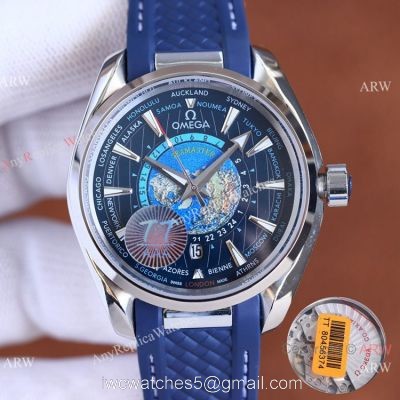 Swiss Quality Omega Aqua Terra Worldtimer Blue Rubber Watch 1