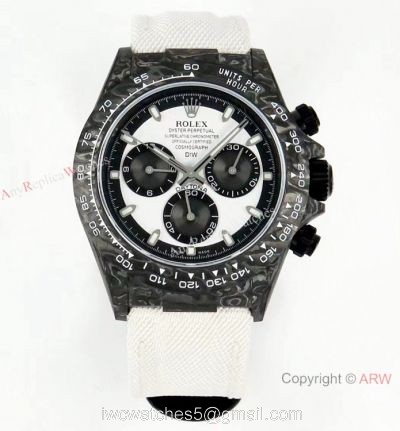 Super Clone Rolex Daytona Diw Carbon Swiss 4130 Noob Factory Panda Dial on White Nylon Strap 1