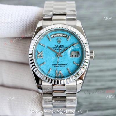 New Rolex Day Date Turquoise Roman Dial M128238 Stainless Steel Copy Watch 36mm 1