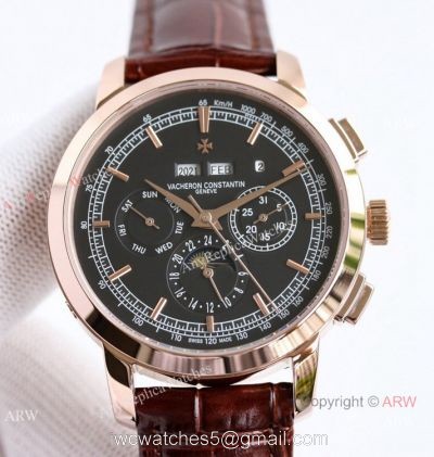 TW Factory Copy Vacheron Constantin Traditionnelle Chronograph Perpetual Calendar Watch Rose Gold Black Dial 1