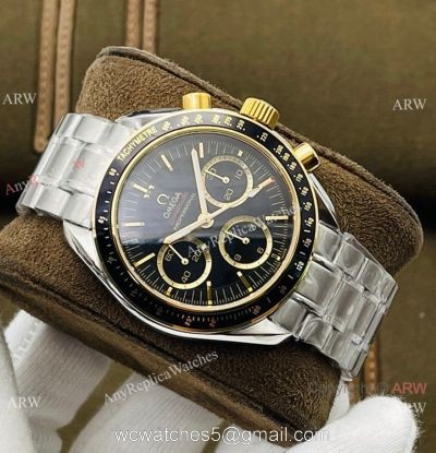 2021 New! TWS Swiss Omega Speedmaster 7750 Chronograph Watches BlackGold Bezel 1