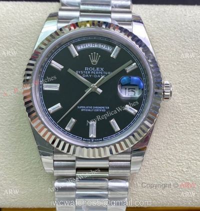 (EW)Rolex Day-Date 40mm 1:1 EWF V2 Swiss 3255 Copy Watch Diamond Markers Silver Presidential bracelet 1