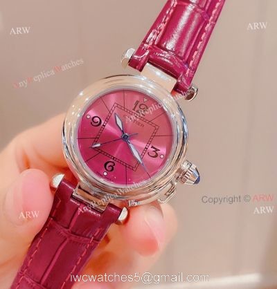 Knockoff Ladies Cartier Pasha Watch Fuchsia Dial Fuchsia Leather Strap 1