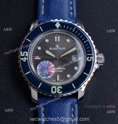 JH Replica Blancpain Fifty Fathoms Swiss Watch Blue Bezel Grey Dial 45mm 1