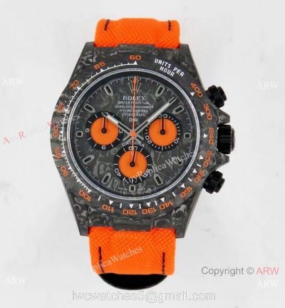Super Clone Rolex Diw Daytona Noob Factory Forged Carbon Orange Nylon Strap Swiss 4130 1