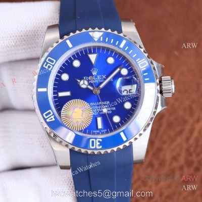 Swiss Quality Rolex Submariner Date Watch Citizen 8215 Blue Oysterflex Rubber Band 1