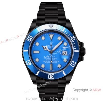 2021! Super Clone Rolex Blaken Submariner Watch Cal.2824 Movement DLC Steel Blue Bezel Blue Dial 1
