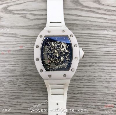 RM Factory Richard Mille RM055 White Ceramic Watch White Rubber Strap 1