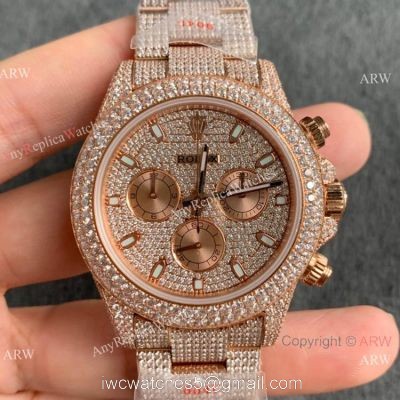Replica Watch JVS Factory Rolex Iced out Daytona Watch 904L Rose Gold 7750 Movement 1