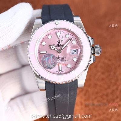 Swiss Quality Rolex Submariner Pink Watch Citizen 8215 Black Oysterflex Rubber Strap 1