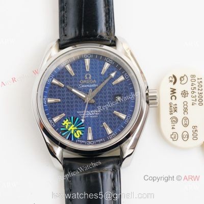 Swiss Quality Omega Aqua Terra 150m Citizen 8215 Watch Blue Wave Leather Strap 1