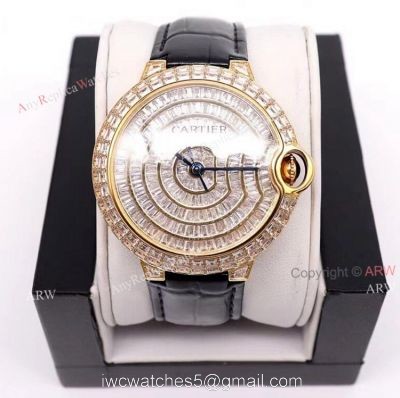 Gold Cartier Ballon Bleu 42mm Full Diamonds Knockoff Watch 1