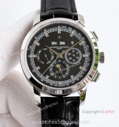 New! TW Factory Vacheron Constantin Geneve Traditionnelle Perpetual Calendar Moon Watch Ss Black Dial 1