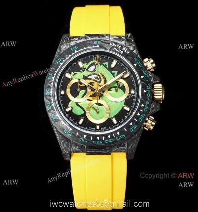 TW Factory Rolex Carbon-Lime Daytona Swiss 7750 Watch Yellow Rubber Strap 1