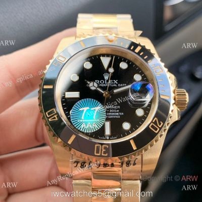 Swiss Quality AAA Replica Rolex Submariner Citizen 8215 Watch Yellow Gold Black 40mm 1