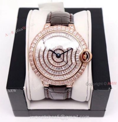 Replica Cartier Ballon Bleu 42mm Leather Strap Rose Gold Watch With Diamonds 1