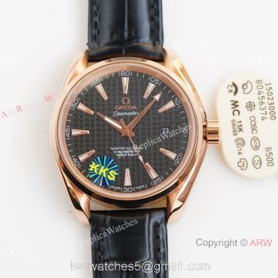 Swiss Quality Omega Aqua Terra 150m Citizen 8215 Rose Gold Leather Strap Watches 41.5mm 1