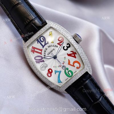 Swiss Quality Best Copy Franck Muller Cintr?e Curvex Diamond Watch White Face Black Leather Strap 1