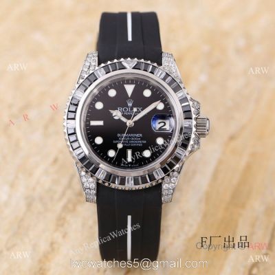 Swiss Quality Rolex Submariner Citizen 8215 Watch Black Dial Rubber B Strap 1