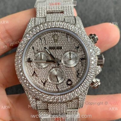 Replica Watch JVS Factory Rolex Daytona Iced out Watch Ss Arabic Scripts Markers 904L 7750 Chronograph 1
