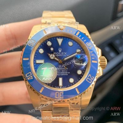 Swiss Quality AAA Replica Rolex Submariner Citizen 8215 Watch Yellow Gold Blue Dial 40mm 1