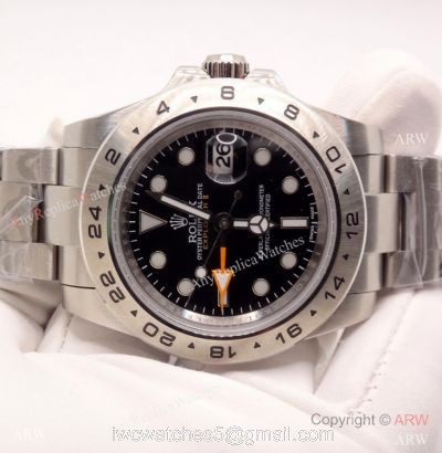 Copy Rolex Explorer II Orange GMT Stainless Steel Black Dial 42mm Watch 1