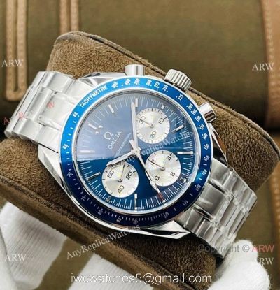 2021 New! Swiss Omega Speedmaster 7750 Watch Blue Bezel Stainless Steel 1