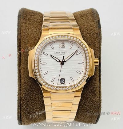 3K Factory 1:1 Replica Patek Philippe Nautilus Rose Gold Ladies Diamond Watch 34mm 1
