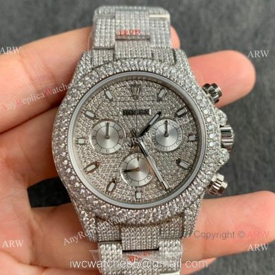 Replica Watch JVS Factory Iced out Daytona Rolex Watch 904L Stainless Steel 7750 Movement 1