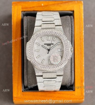 AAA Grade Iced Out Patek Philippe Nautilus Swiss 9015 Watch Full Diamond 1