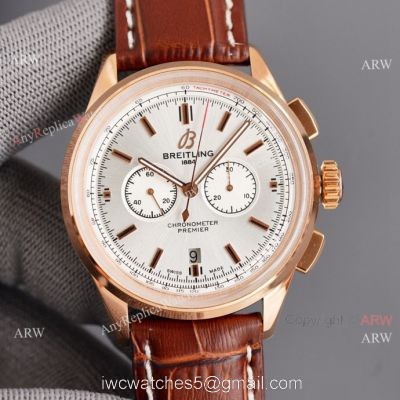 Copy Breitling Premier B01 Rose Gold Case Brown Leather Strap 42MM Men Watch 1