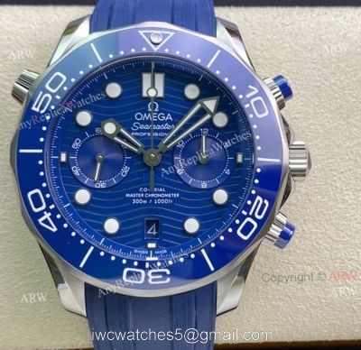 OMF Omega Seamaster Diver 300m Rubber Strap Blue Dial Swiss Replica Watches 44mm 1