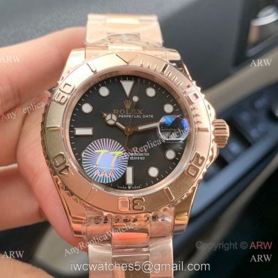 Swiss Quality Replica Rolex Yachtmaster Citizen 8215 Watch 904l Rose Gold Black Dial 1