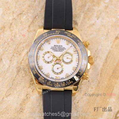 Knock-off V3 Rolex Daytona 43MM White Face Gold Case Rubber Strap Watch 1