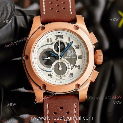 New Tag Heuer MP4-12C Chronograph Knockoff Watch Rose Gold Brown Leather Strap 1