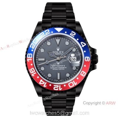 2021! Super Clone Rolex Blaken GMT-Master II Watch 40mm DLC Steel Pepsi Ceramic Bezel 1
